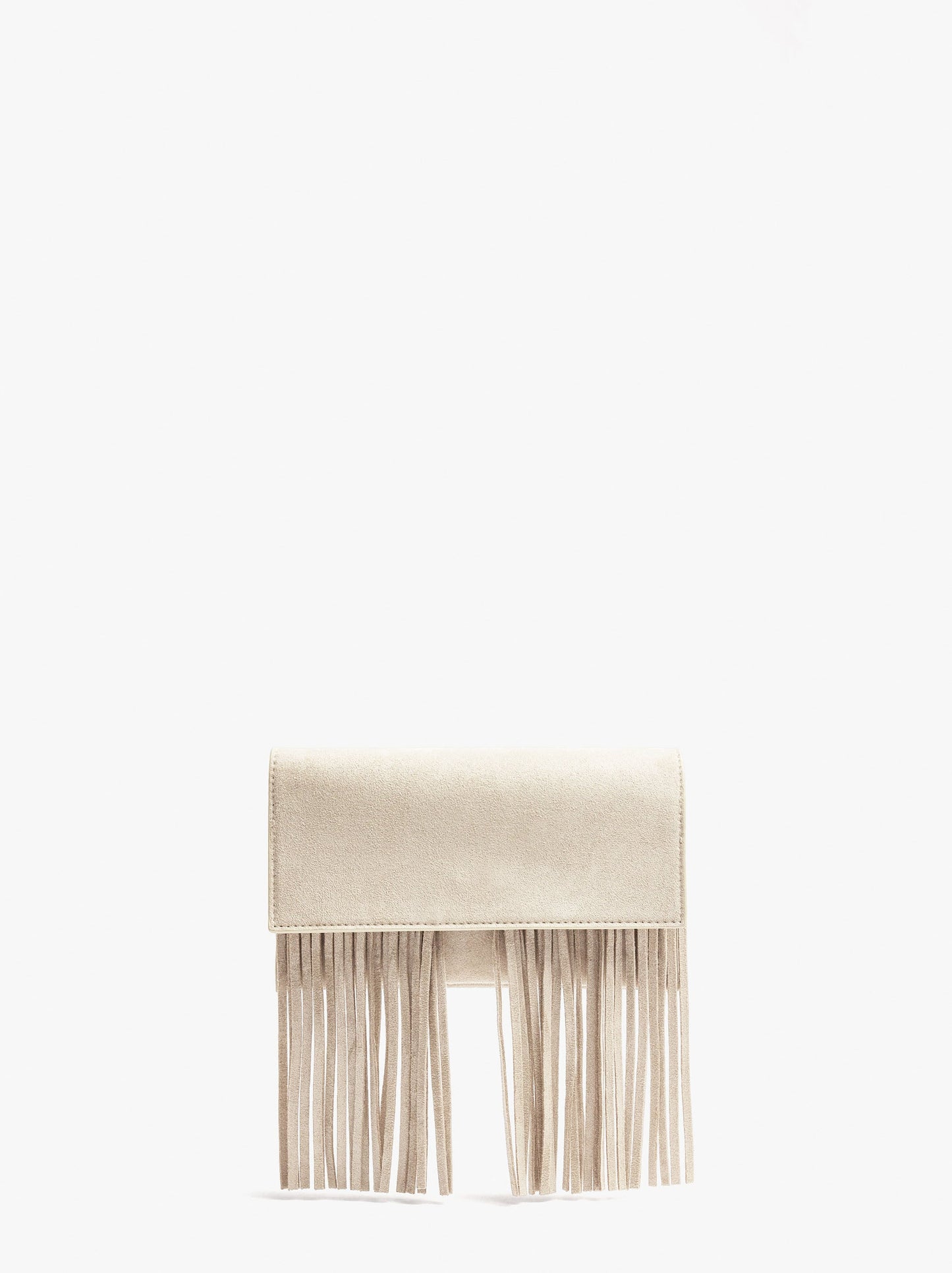 Plain Crossbody Bag With Flap And Long Fringes