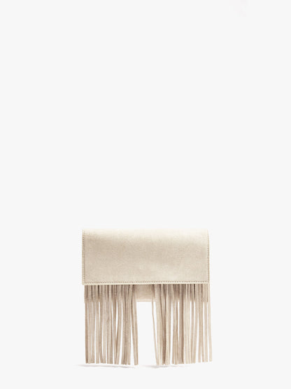 Plain Crossbody Bag With Flap And Long Fringes