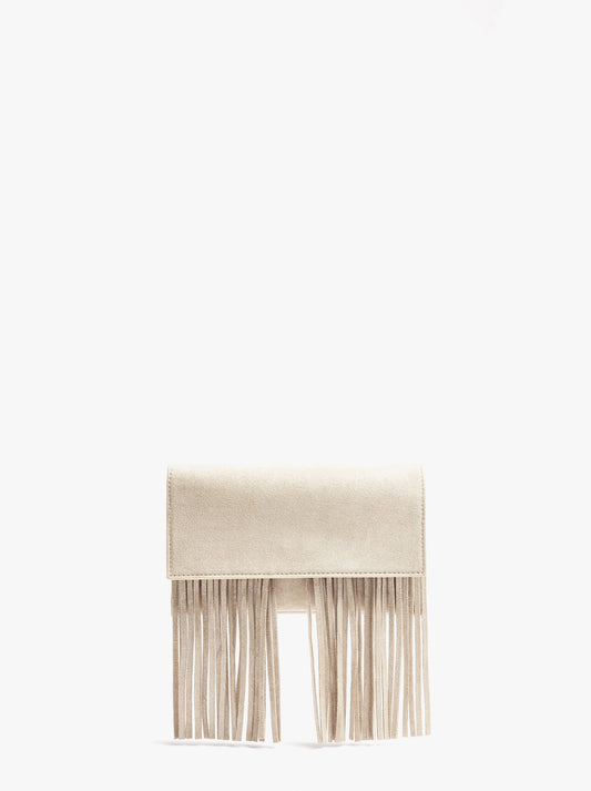 Plain Crossbody Bag With Flap And Long Fringes