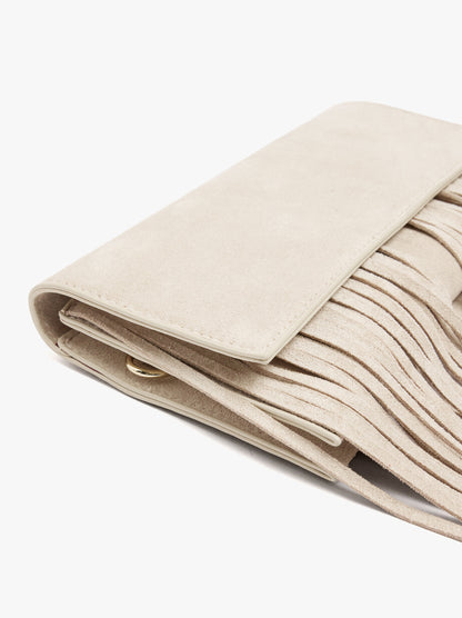 Plain Crossbody Bag With Flap And Long Fringes