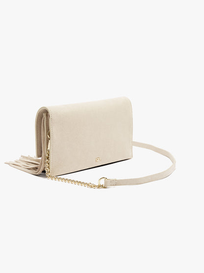 Plain Crossbody Bag With Flap And Long Fringes