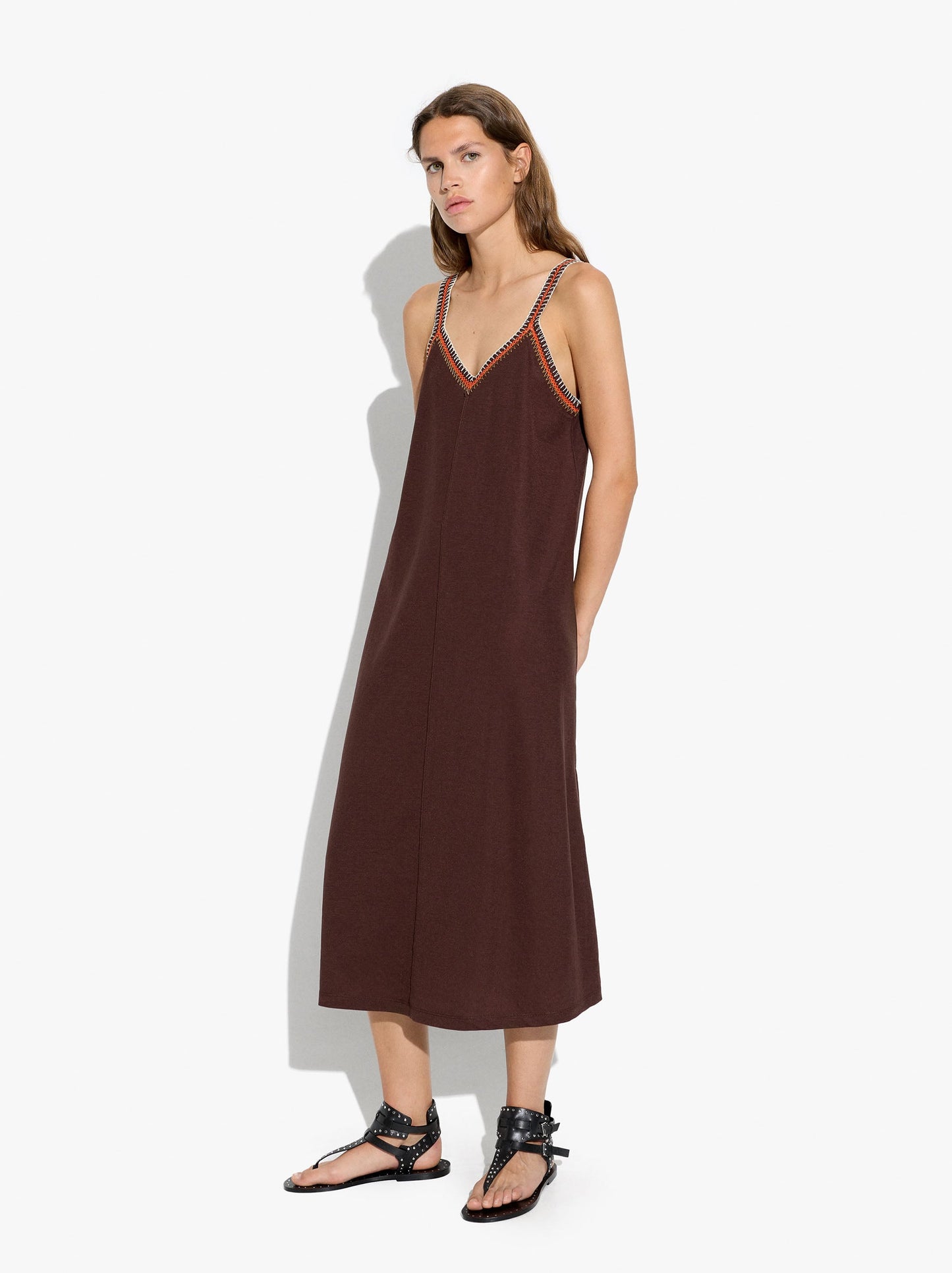 Plain Midi Dress With Straps