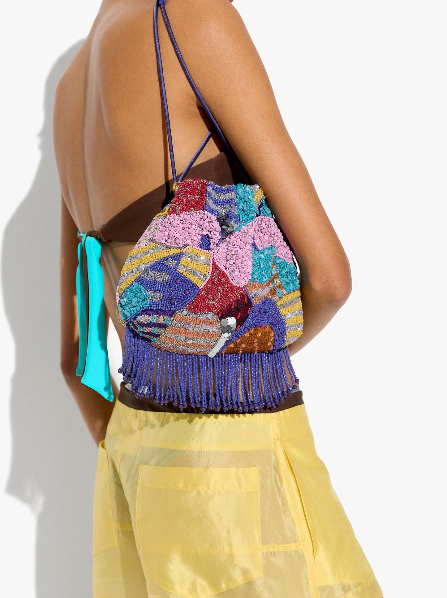Party Bag With Multicolor Beads And Fringes