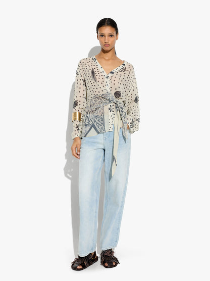 Printed Fluid Blouse With Draped And Knot