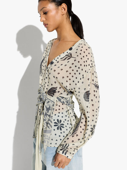 Printed Fluid Blouse With Draped And Knot
