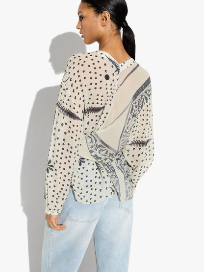 Printed Fluid Blouse With Draped And Knot