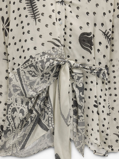 Printed Fluid Blouse With Draped And Knot