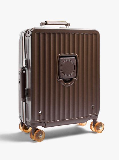Striped Travel Suitcase With Cup Holder