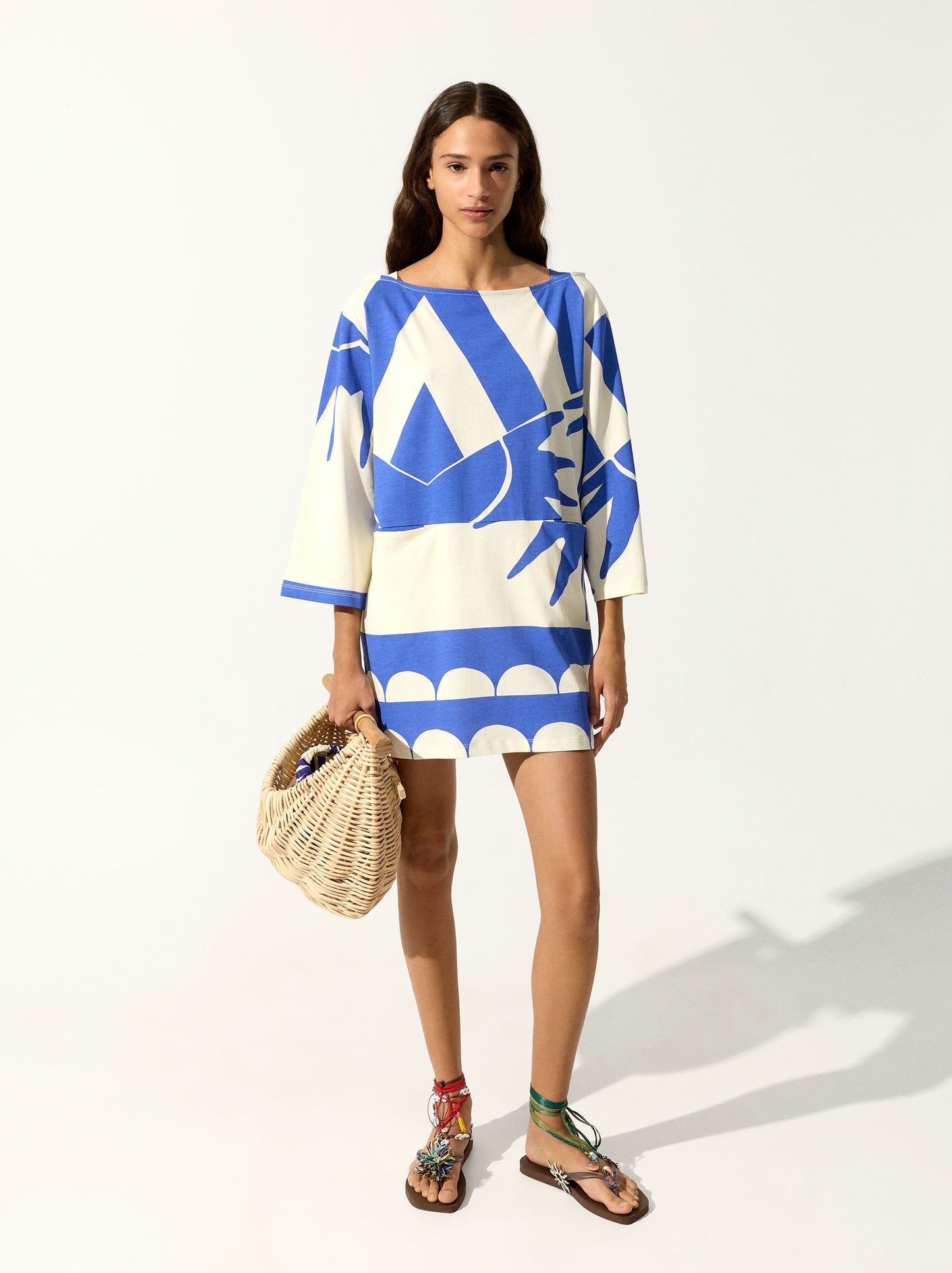Printed Dress With Boat Neck 100% Cotton