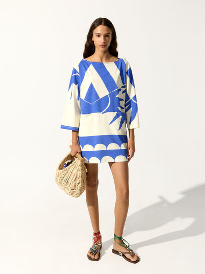 Printed Dress With Boat Neck 100% Cotton