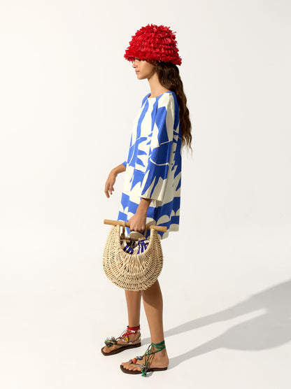 Printed Dress With Boat Neck 100% Cotton