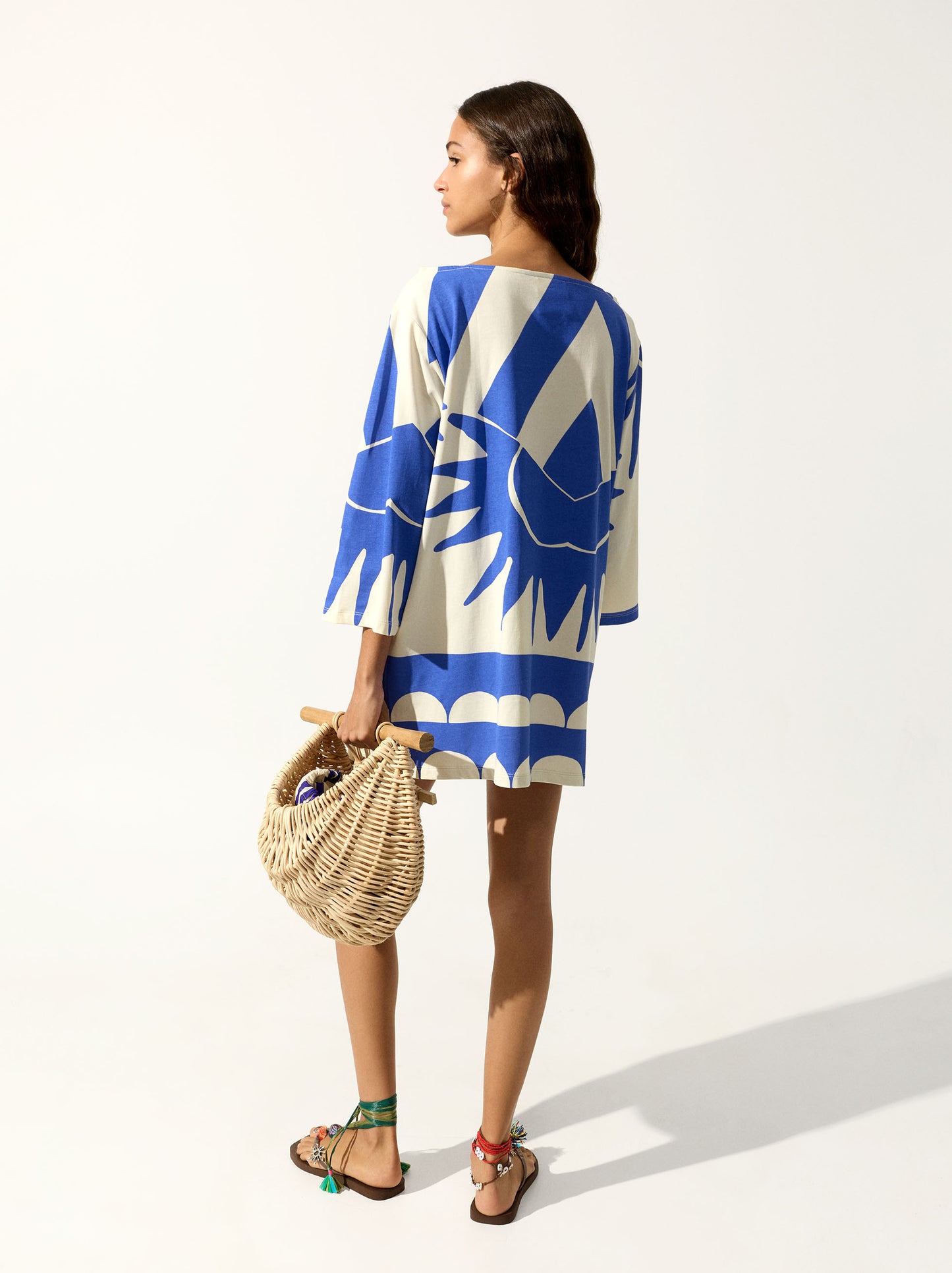 Printed Dress With Boat Neck 100% Cotton
