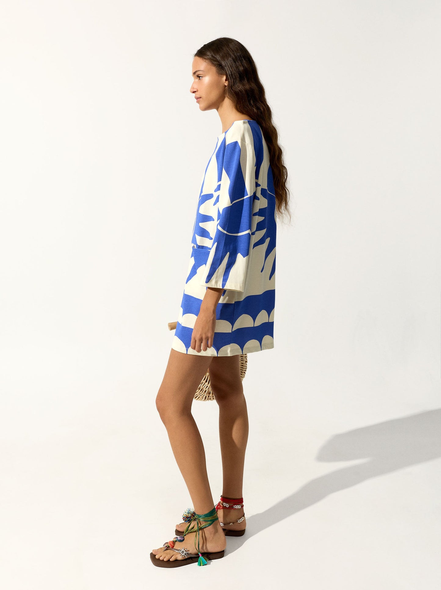 Printed Dress With Boat Neck 100% Cotton