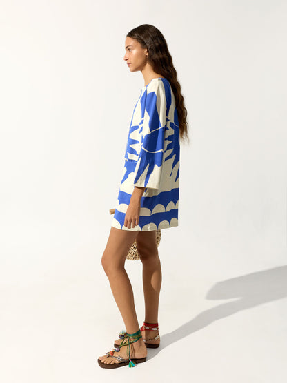 Printed Dress With Boat Neck 100% Cotton