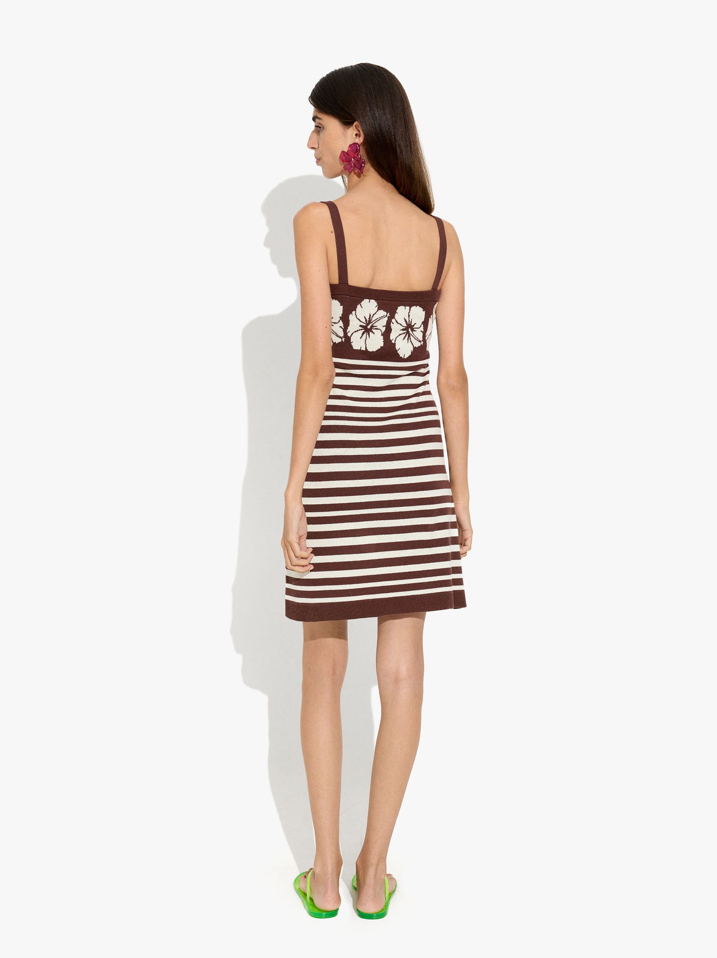 Jacquard Dress With Stripes And Floral Printed