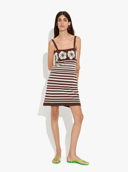 Jacquard Dress With Stripes And Floral Printed