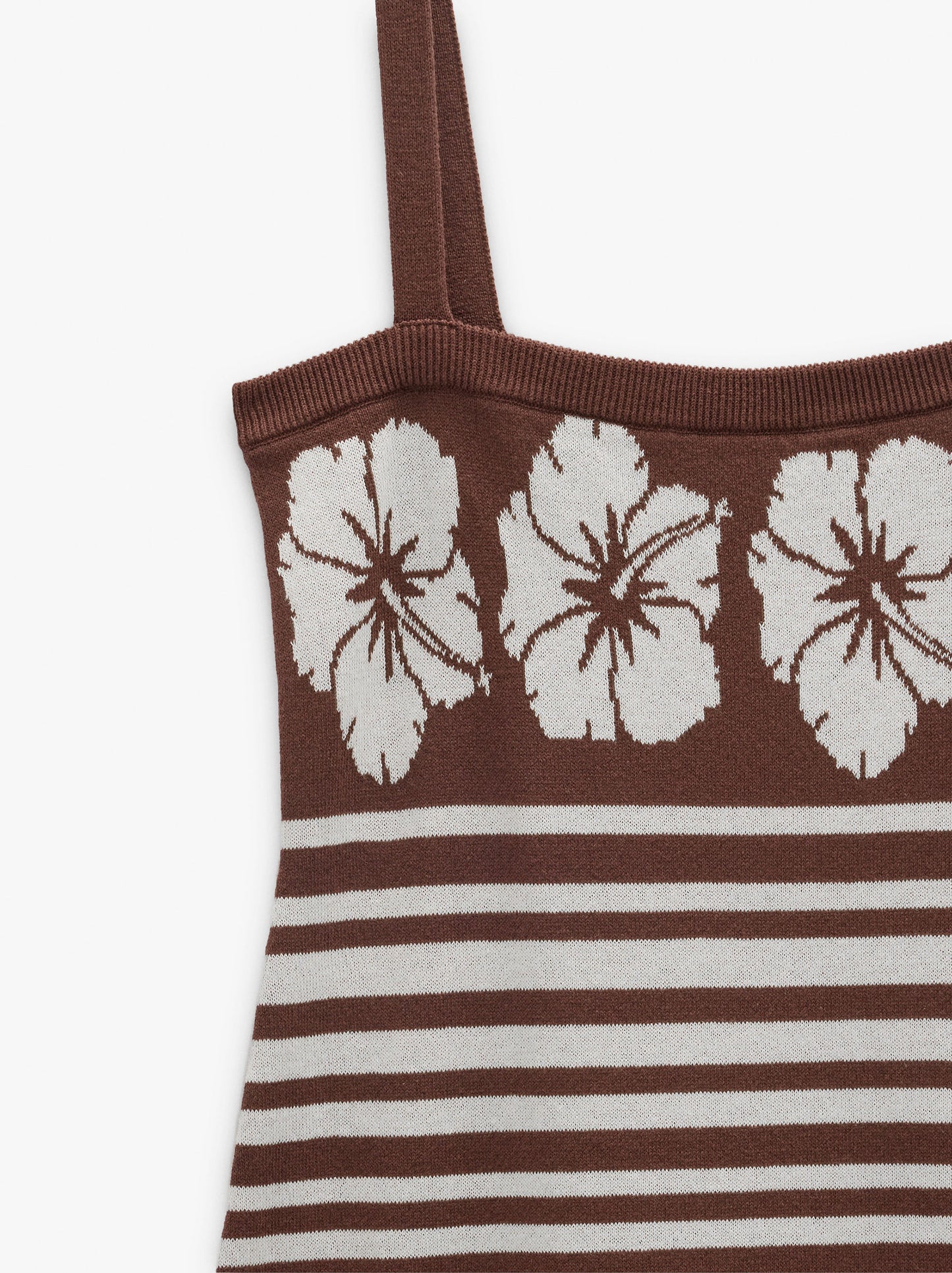 Jacquard Dress With Stripes And Floral Printed