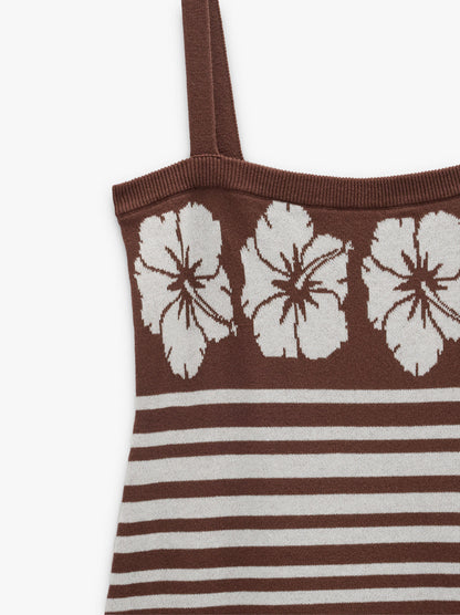 Jacquard Dress With Stripes And Floral Printed