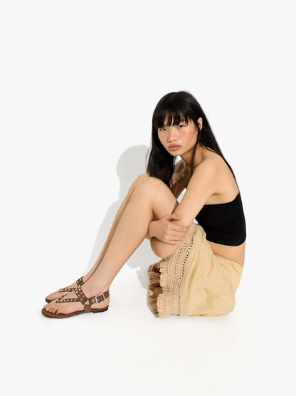Flat Leather Sandals With Studs