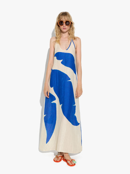 Printed Halter Dress 100% Linen