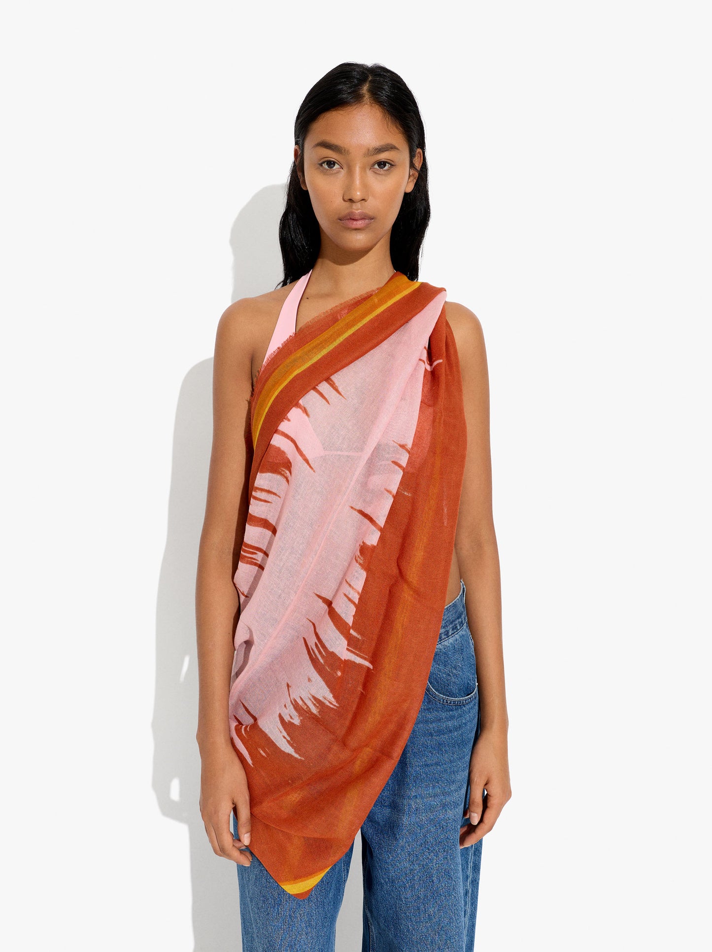 Printed Scarf With Linen Blend