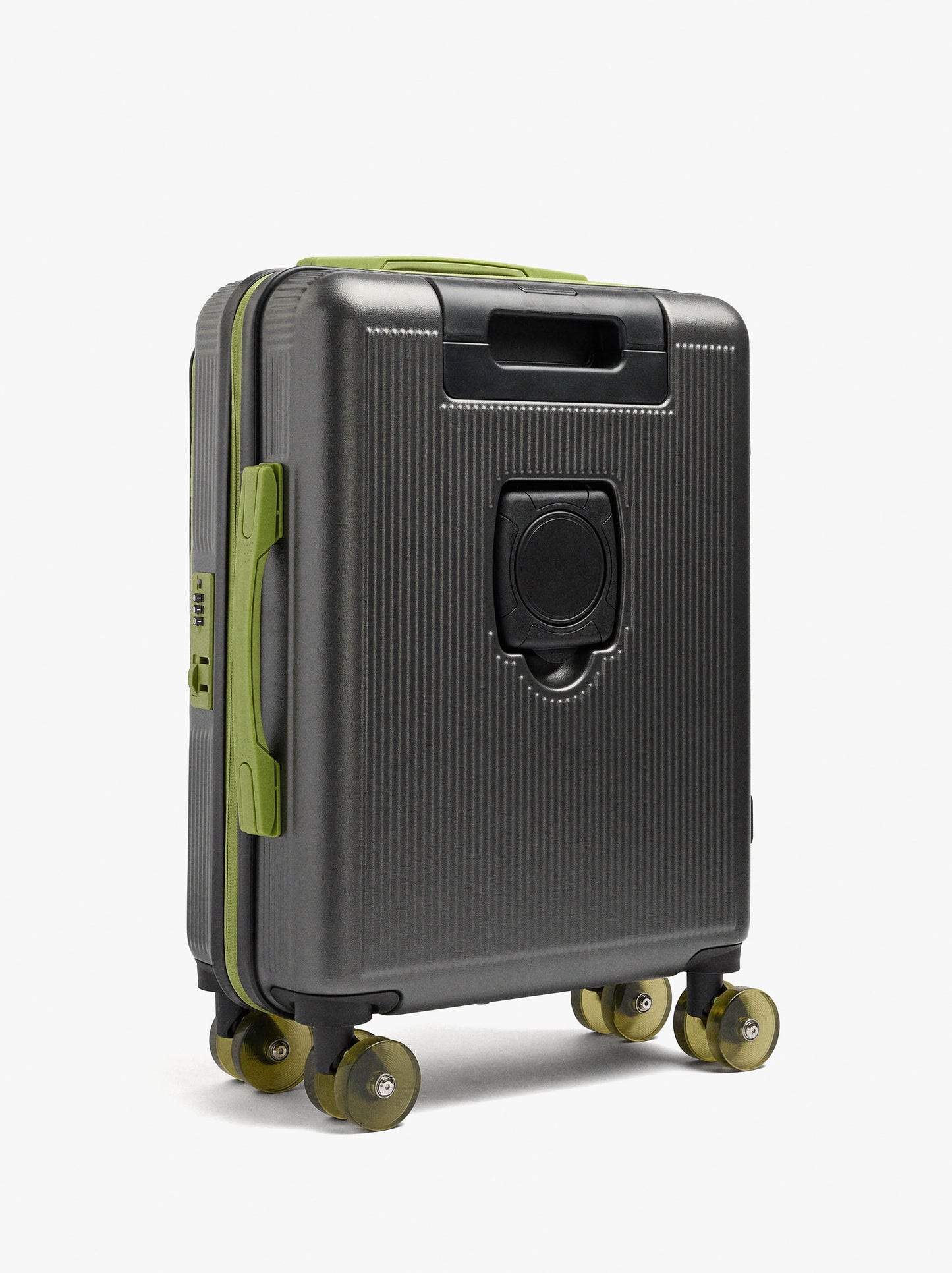 Striped Travel Suitcase With Cup Holder
