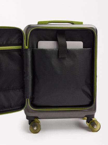 Striped Travel Suitcase With Cup Holder