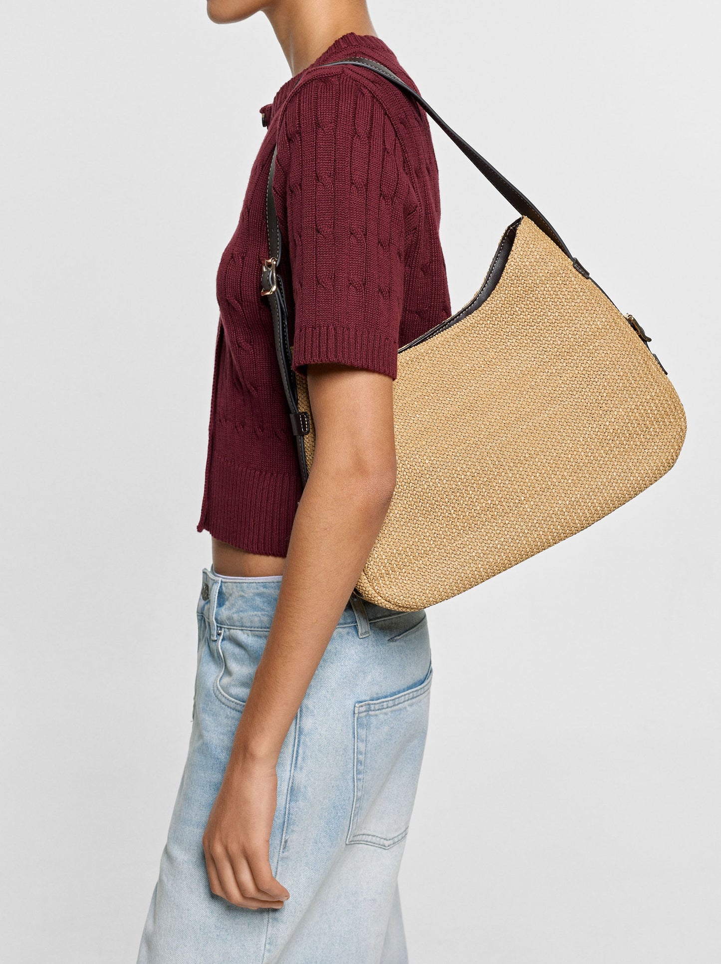 Shoulder Bag With Paper Straw Effect