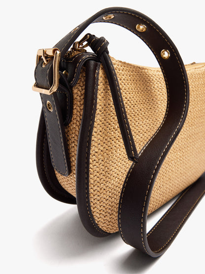 Structured Crossbody Bag With Paper Straw Effect
