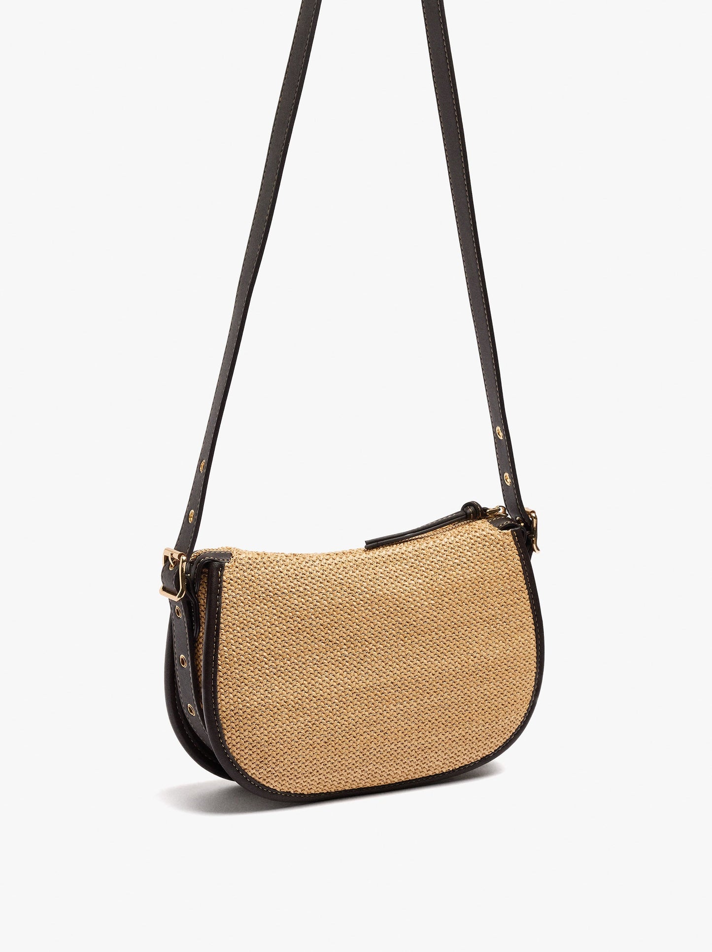 Structured Crossbody Bag With Paper Straw Effect