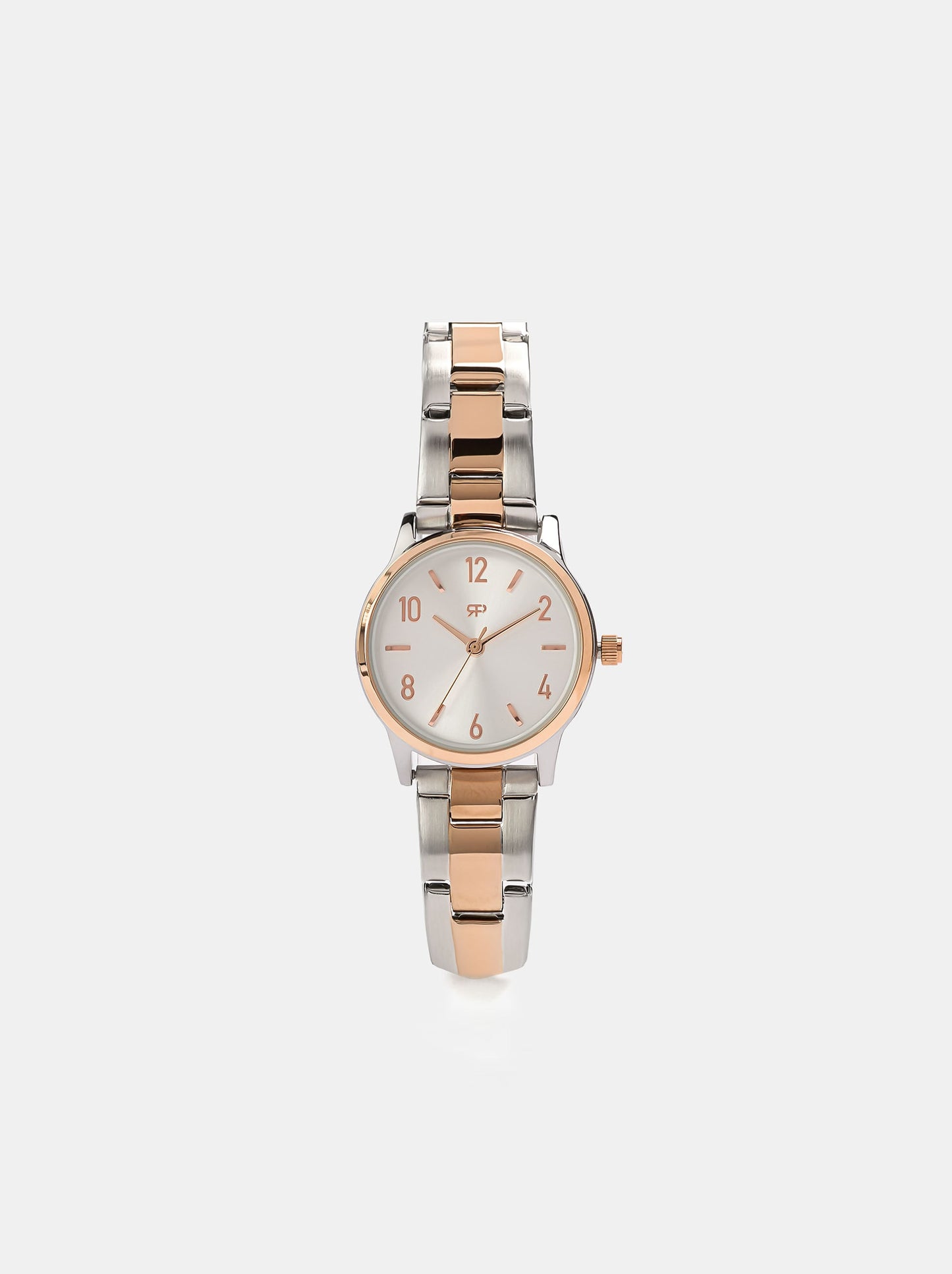 Round Bicolor Watch With Stainless Steel Bracelet
