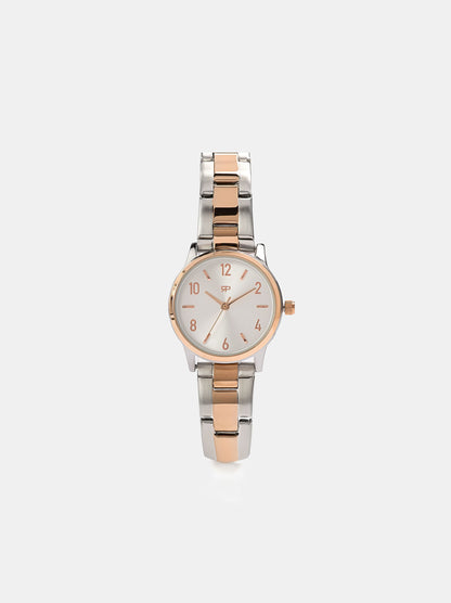 Round Bicolor Watch With Stainless Steel Bracelet