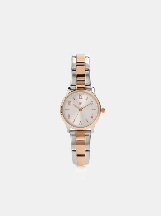 Round Bicolor Watch With Stainless Steel Bracelet