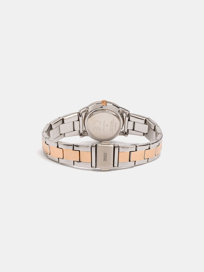 Round Bicolor Watch With Stainless Steel Bracelet