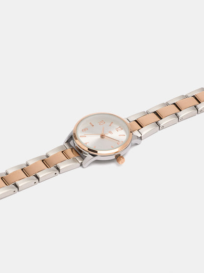 Round Bicolor Watch With Stainless Steel Bracelet