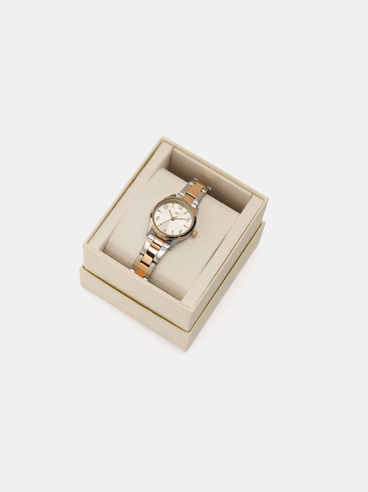 Round Bicolor Watch With Stainless Steel Bracelet