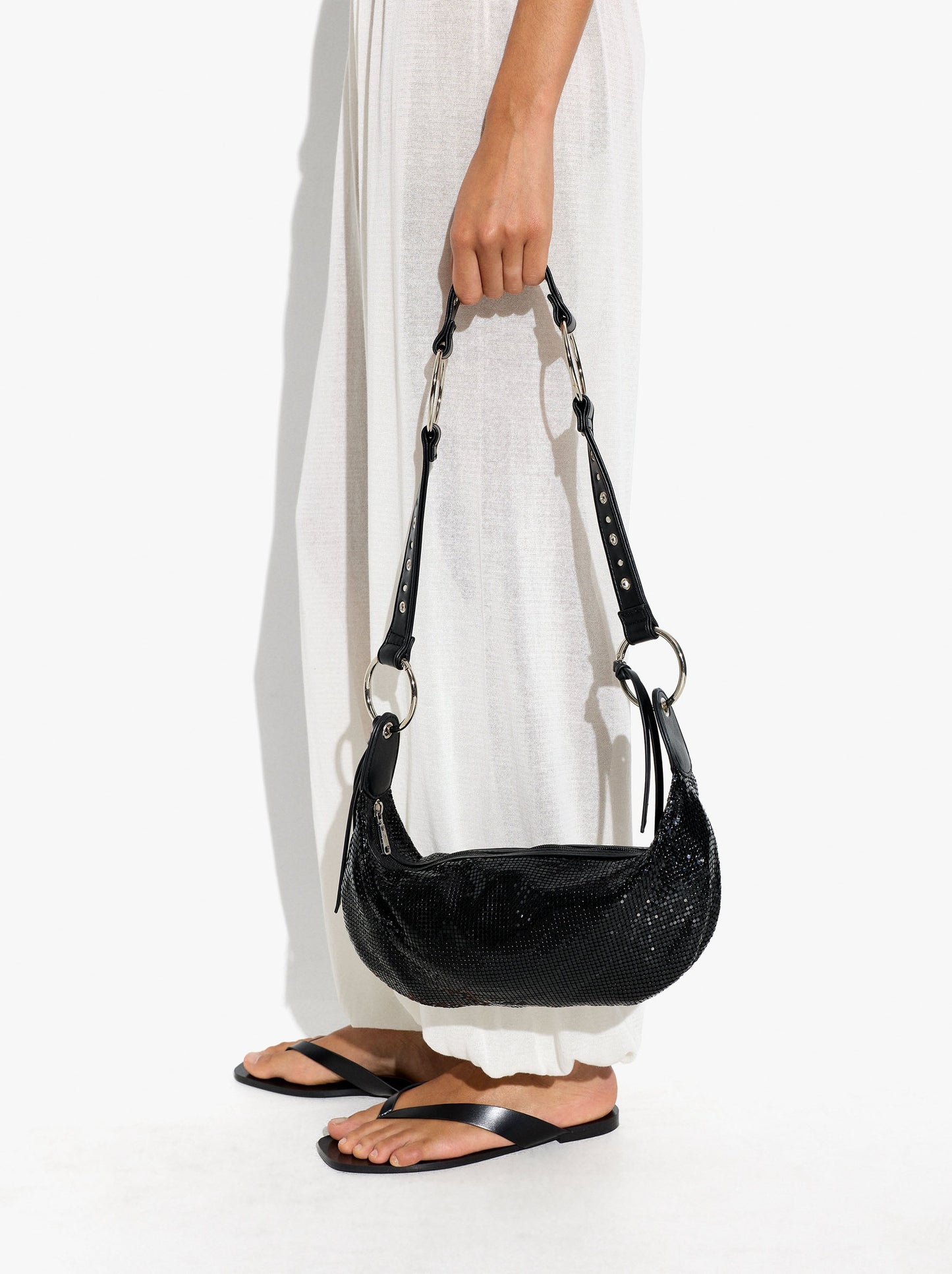 Shoulder Bag With Shiny Metallic Mesh