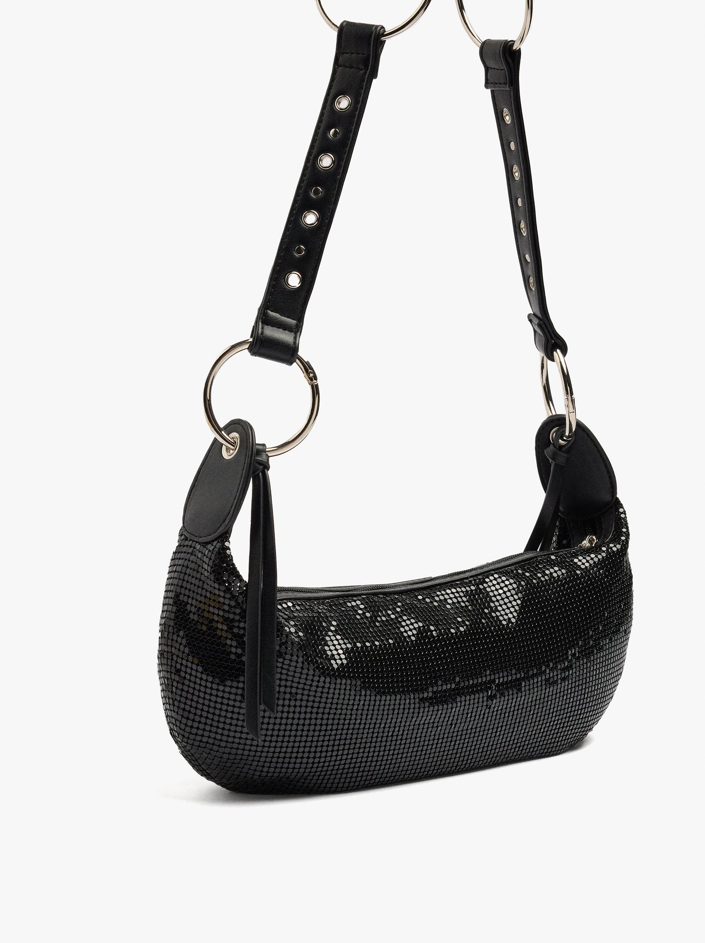 Shoulder Bag With Shiny Metallic Mesh