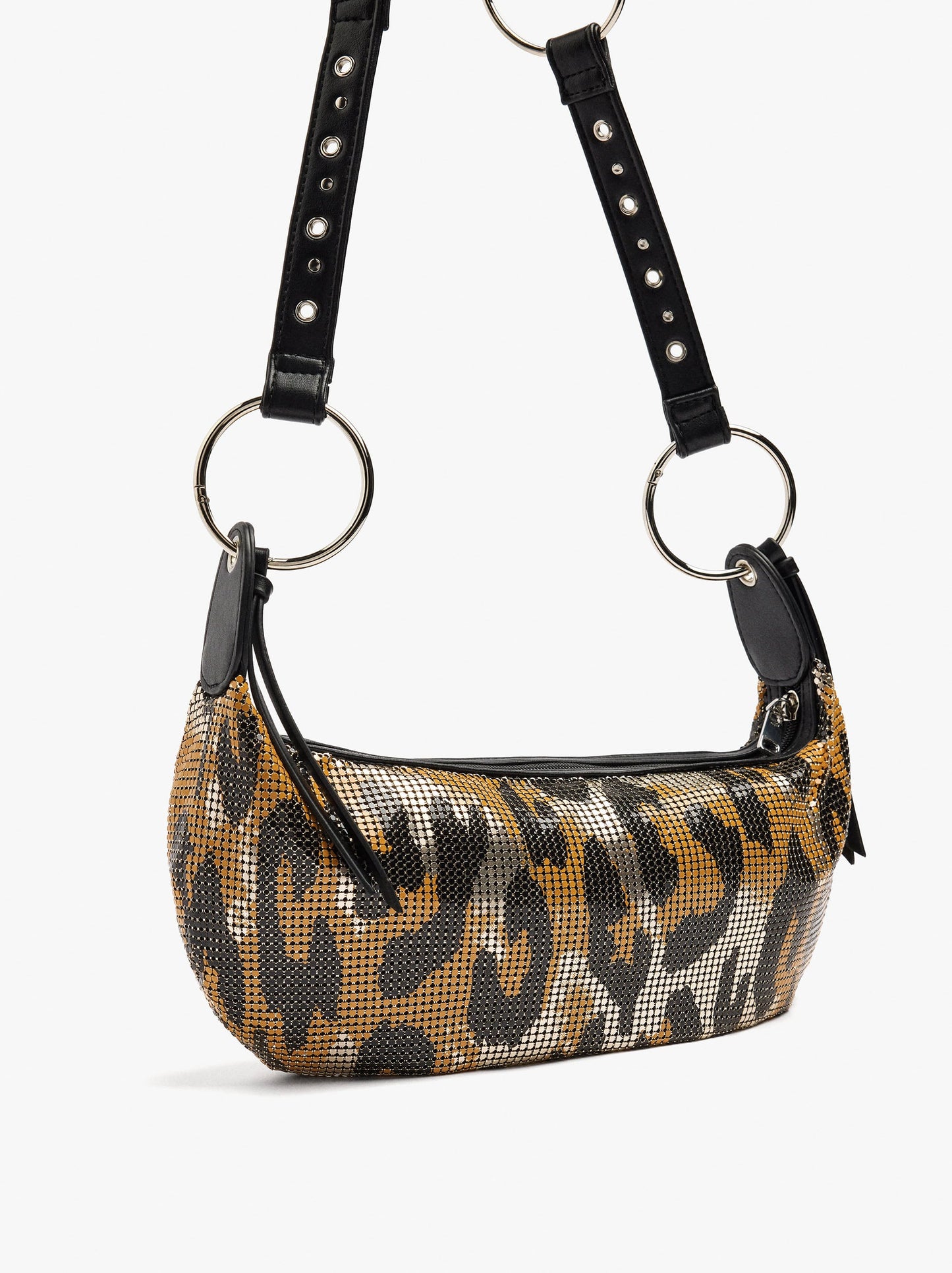 Shoulder Bag With Metallic Mesh Animal Print
