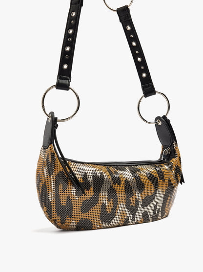 Shoulder Bag With Metallic Mesh Animal Print