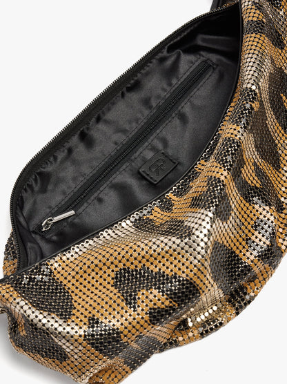 Shoulder Bag With Metallic Mesh Animal Print