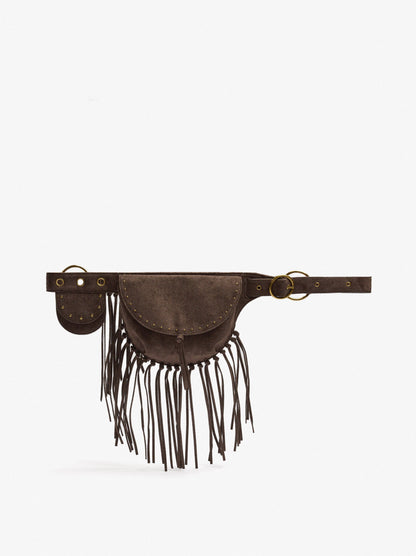 Leather-Effect Bum Bag With Fringes