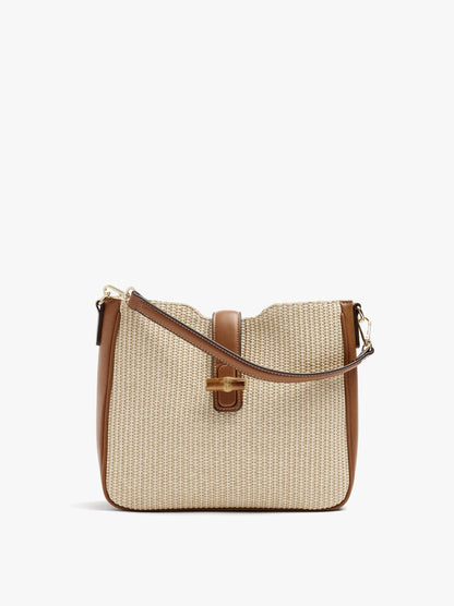 Paper Straw Effect Shoulder Bag With Crossbody Bag