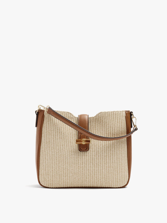 Paper Straw Effect Shoulder Bag With Crossbody Bag