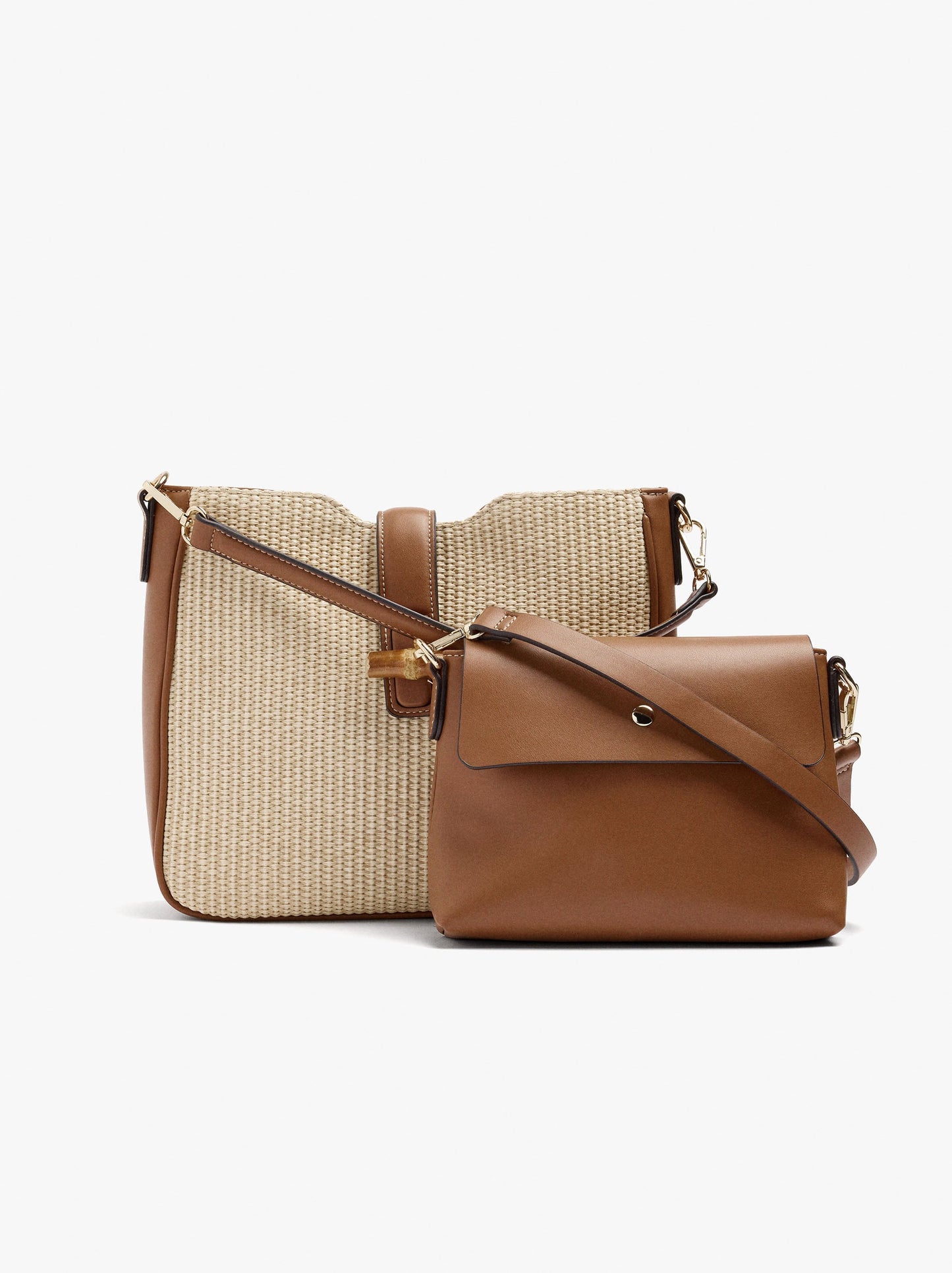 Paper Straw Effect Shoulder Bag With Crossbody Bag
