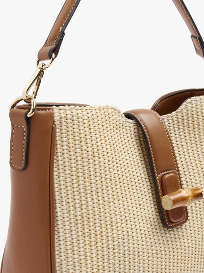 Paper Straw Effect Shoulder Bag With Crossbody Bag