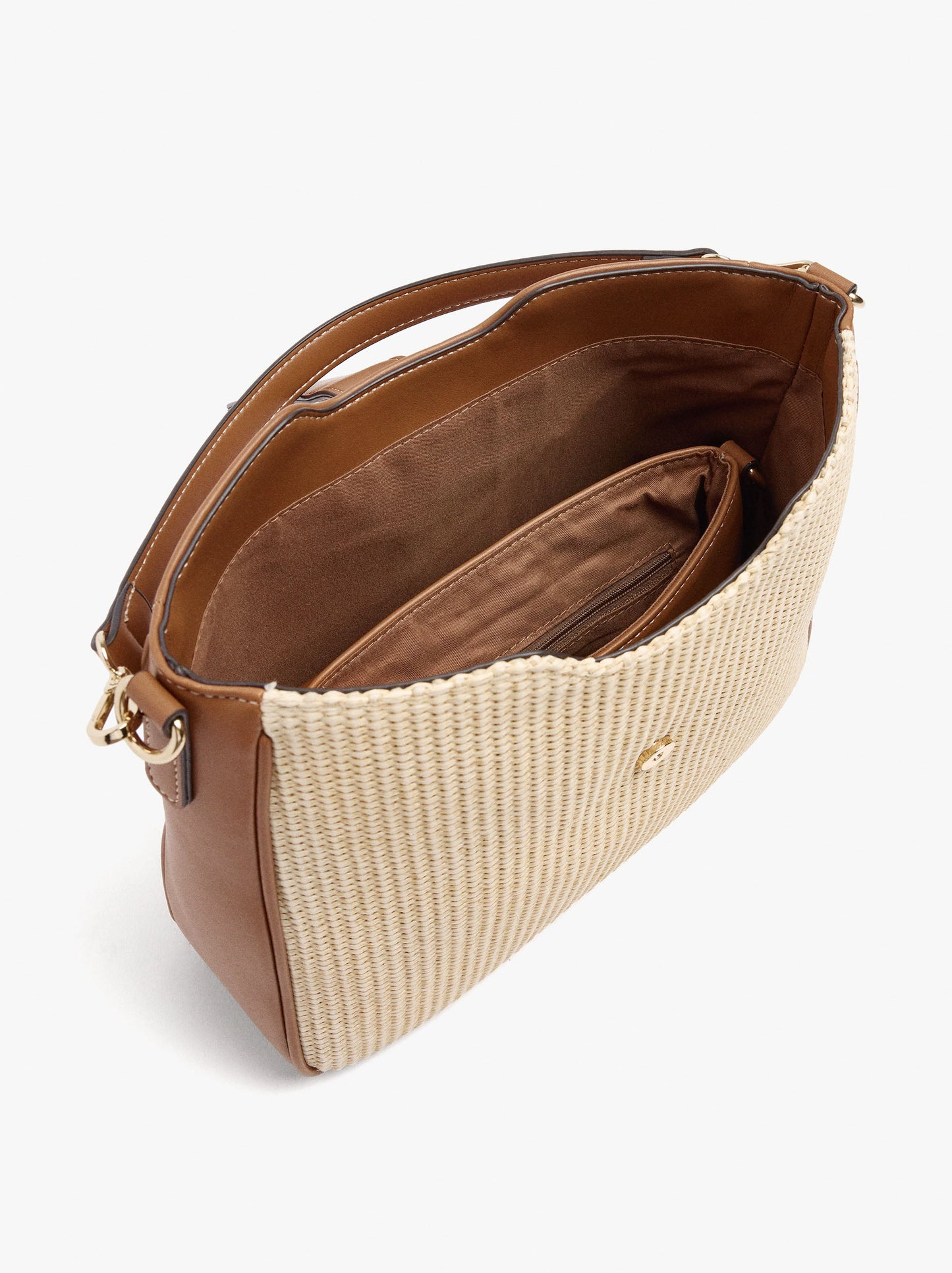 Paper Straw Effect Shoulder Bag With Crossbody Bag