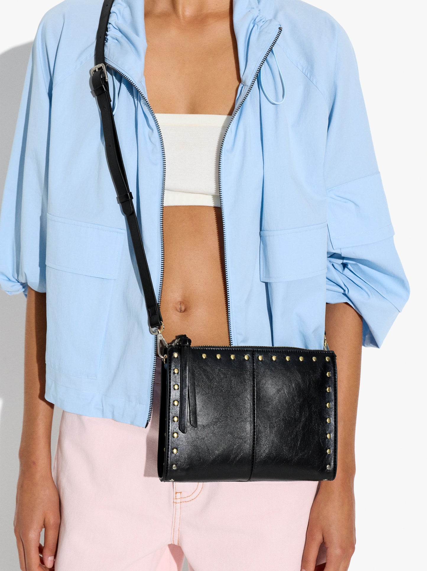 Crossbody Bag With Cracked Effect With Studs