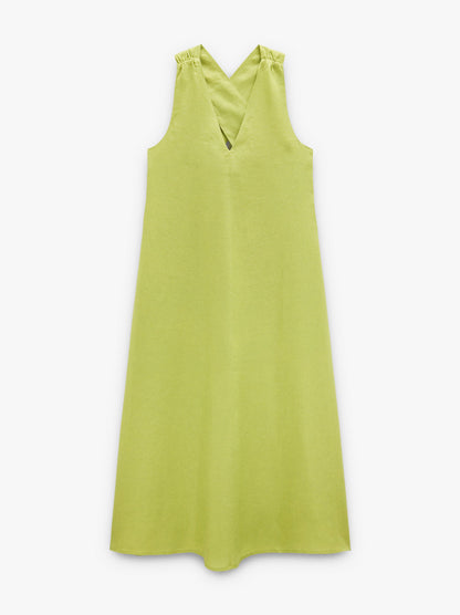 Long Dress With Crossed Straps 100% Linen