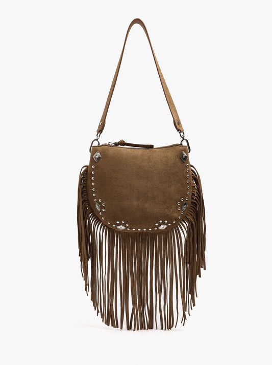 Crossbody Bag Leather-Effect With Fringes And Studs